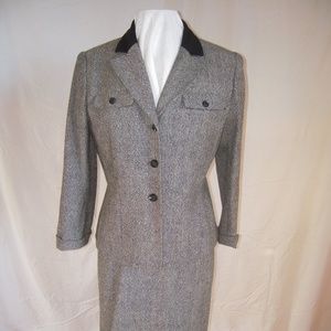 Kasper tailored jacket, skirt black highlight neck